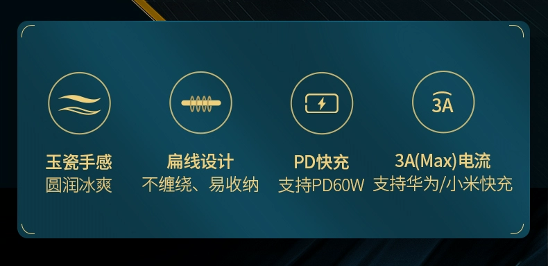 绿联type-c数据线扁线，手机电脑pd60w快充线