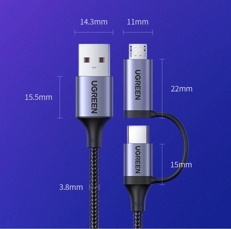 绿联type-c micro usb二合一闪充数据线