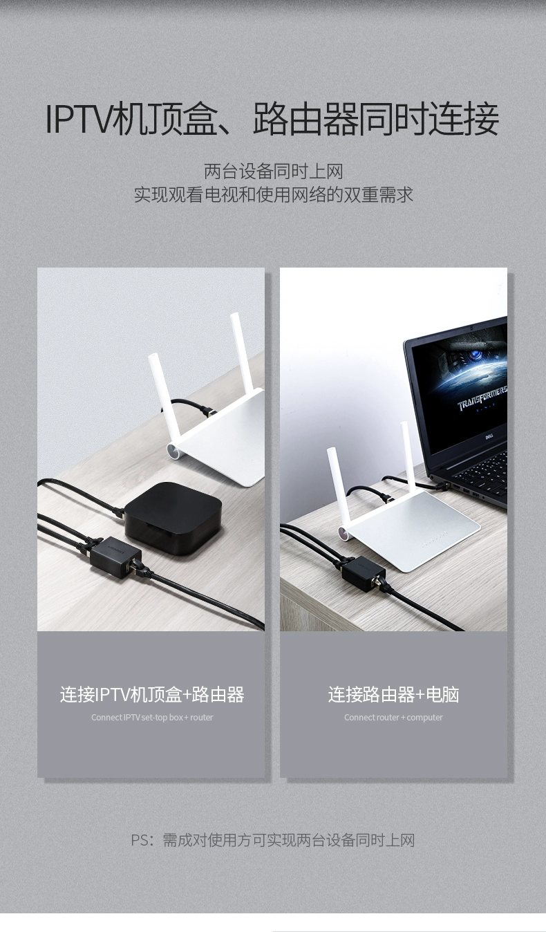 绿联网线分线器一分二直通头