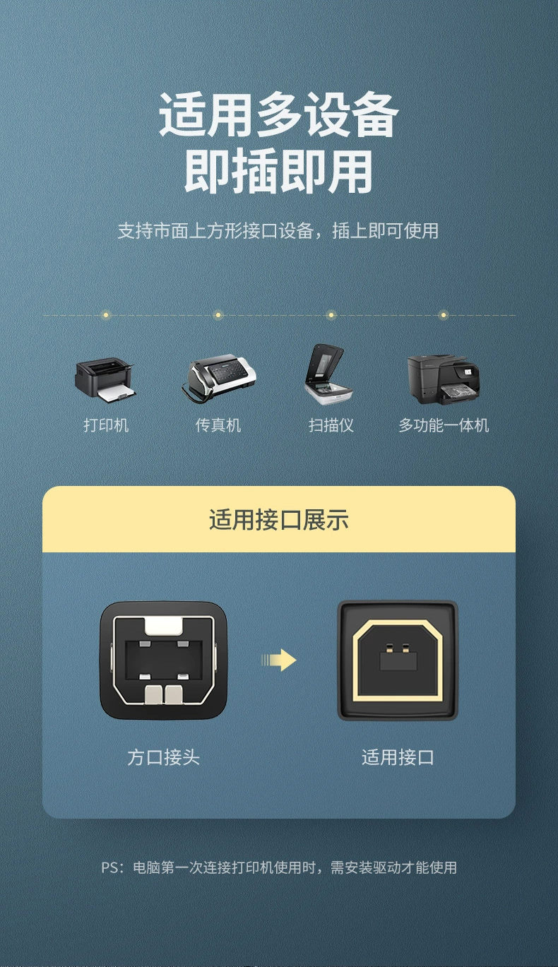 绿联打印机线usb方口编织款