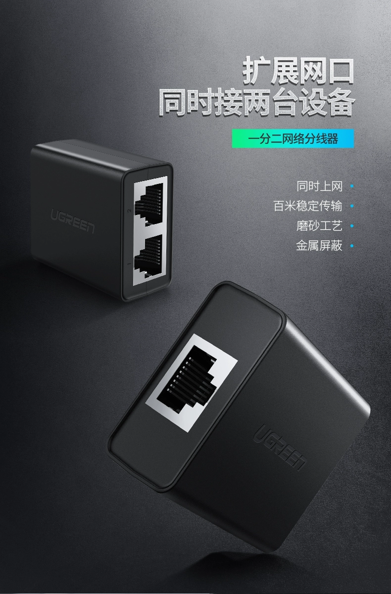 绿联网线分线器一分二直通头