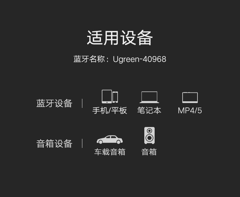 绿联车载蓝牙接收器，aux接口手机汽车蓝牙4.2适配器