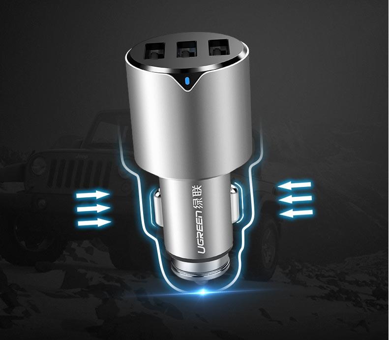 绿联一拖三车载充电器，5.8a三口usb车载快充充电器
