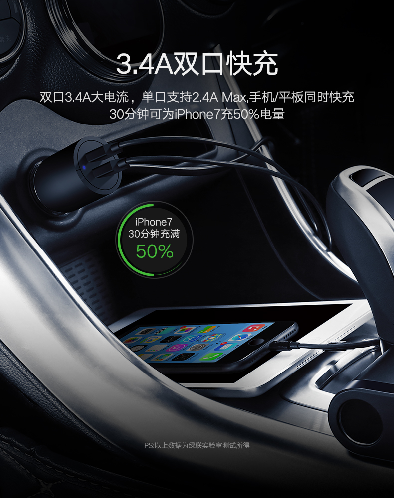 绿联一拖三车载充电器，双口usb车充加三口点烟口拓展
