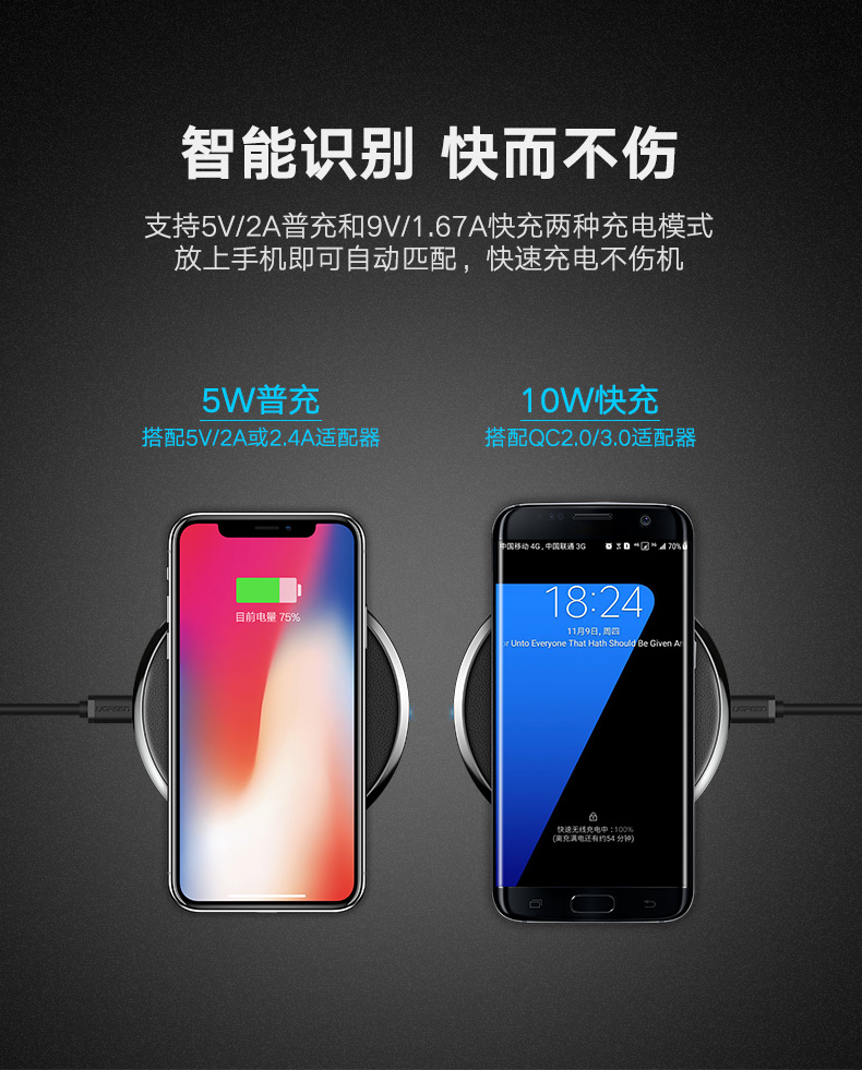绿联苹果x无线充电器，无线快充iphonex/8/8p三星s8s9专用