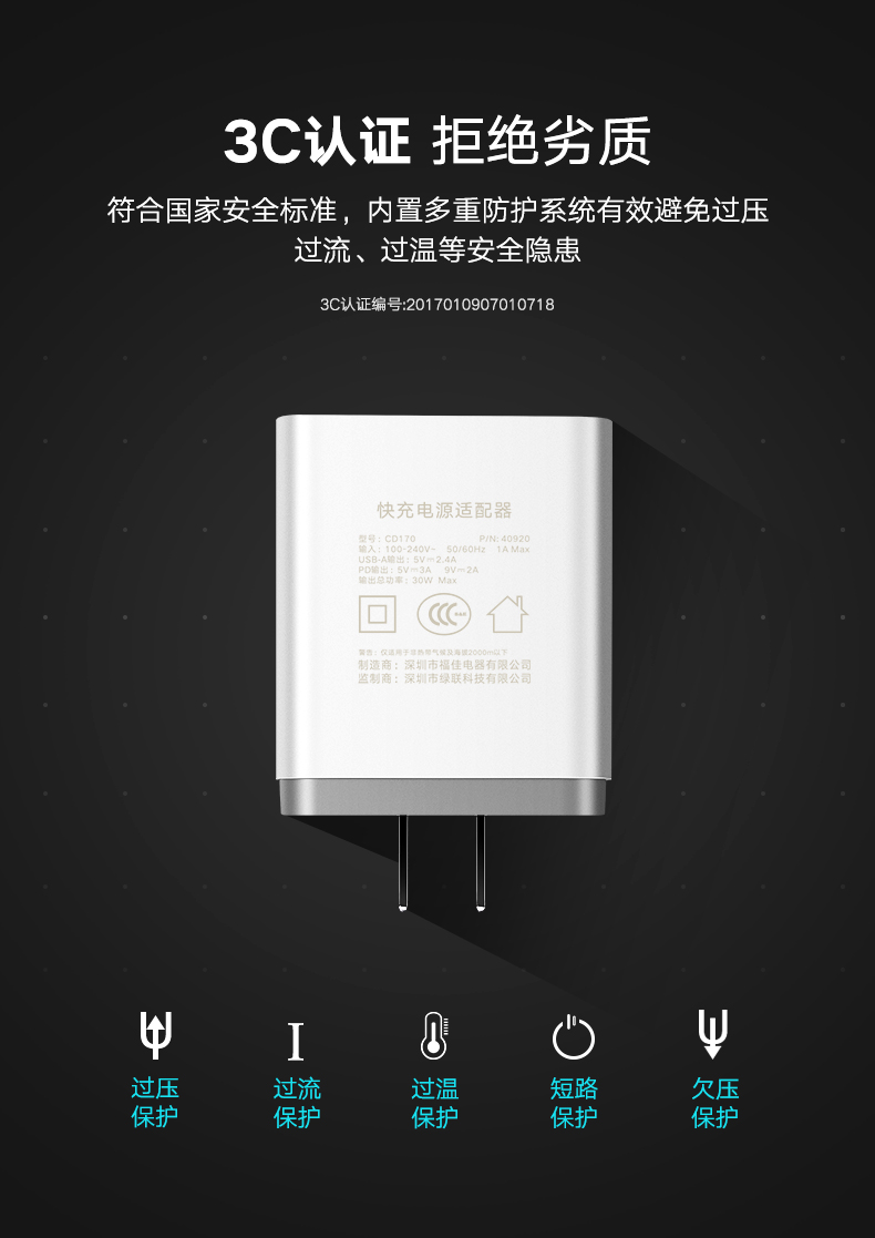 ugreen绿联-更专业更安心的数码品牌 绿联pd快充充电器,双口充电支持iphone8/xpd快充