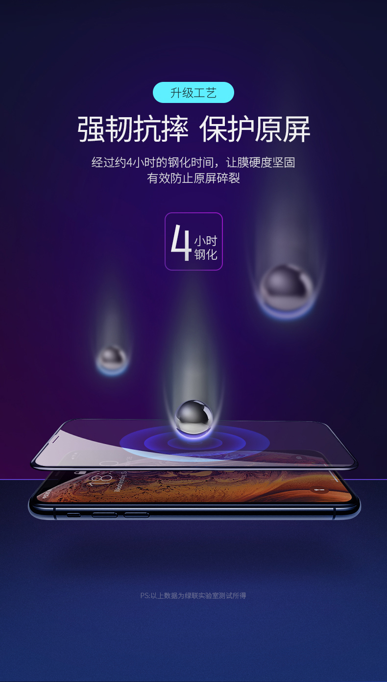 绿联iphone x/xs/max钢化膜，全屏蓝光防爆玻璃手机贴膜