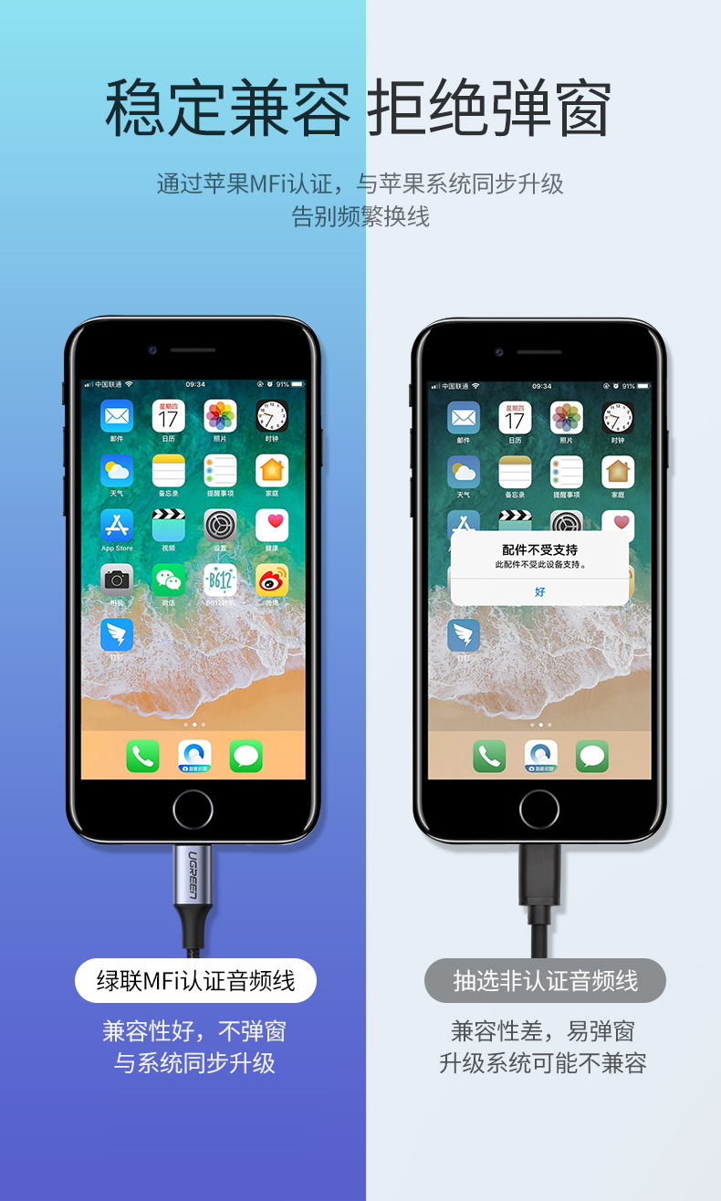 ugreen绿联-更专业更安心的数码品牌 绿联lightning转3.5mm苹果音频转接线