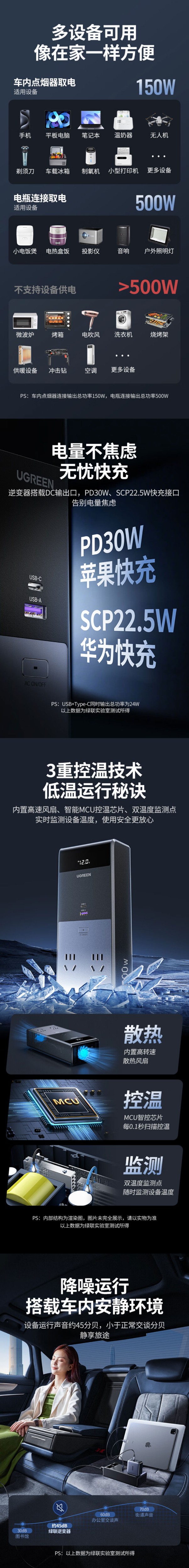 绿联ep704车载逆变器 大功率纯正弦波电源转换器插座 绿联ep704车载逆变器 大功率纯正弦波电源转换器插座