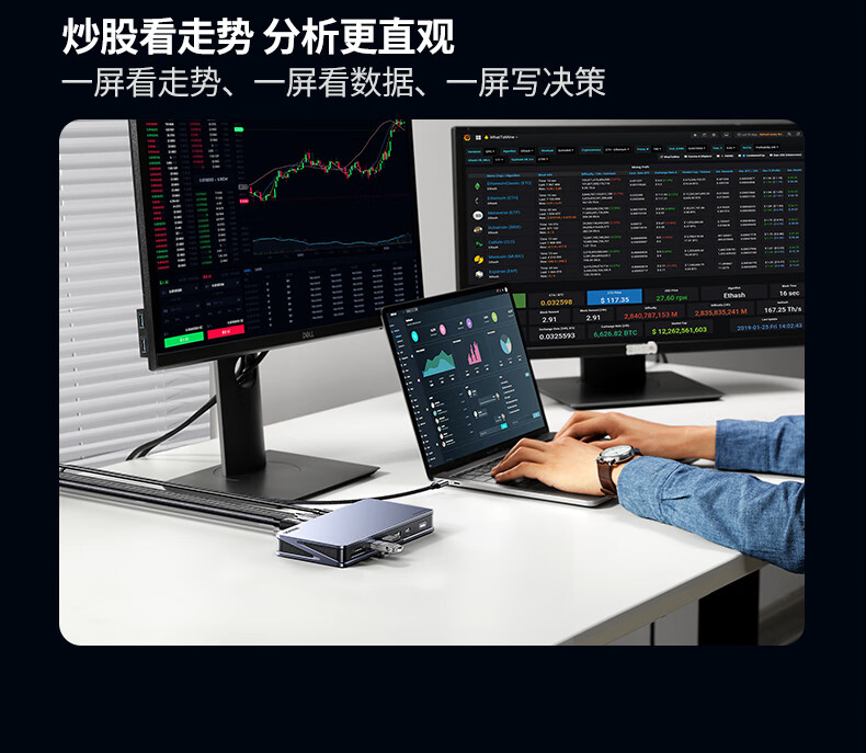 ugreen u700扩展坞背面视角，展示接口布局