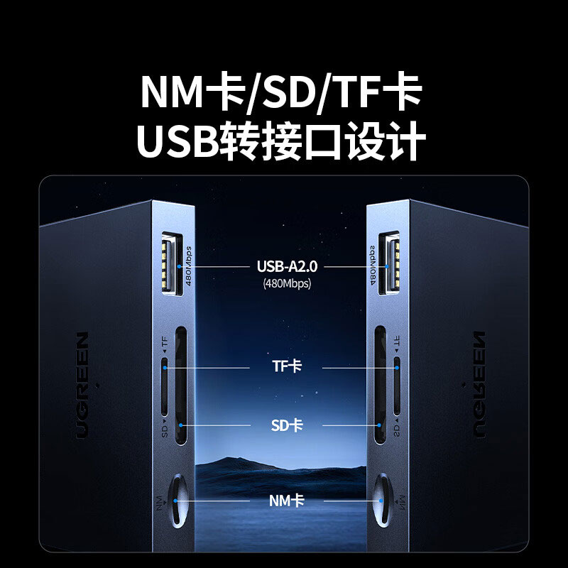 绿联usb-a usb-c双接口读卡器 适用华为nm卡 sd/tf卡