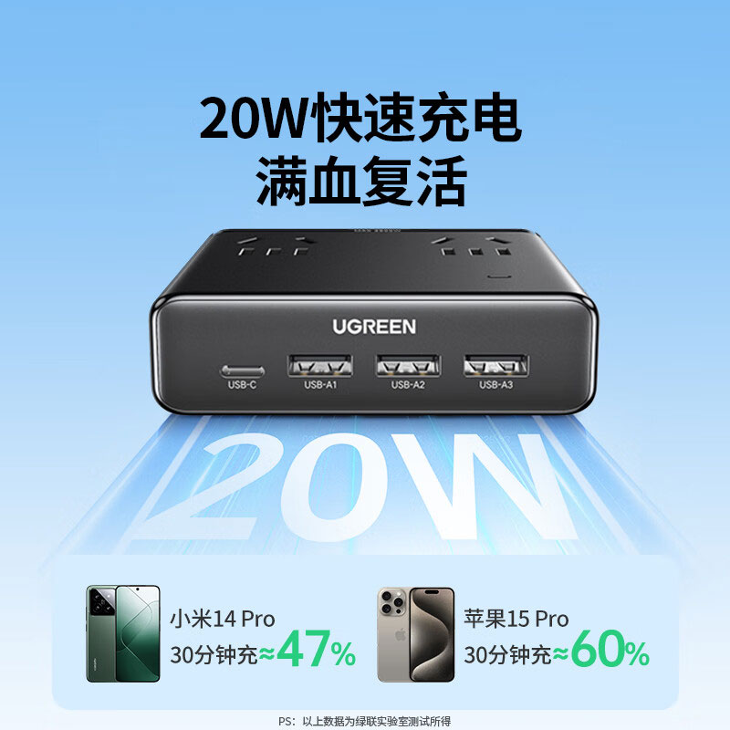 绿联氮化镓20w快充插排 迷你多功能智充魔盒