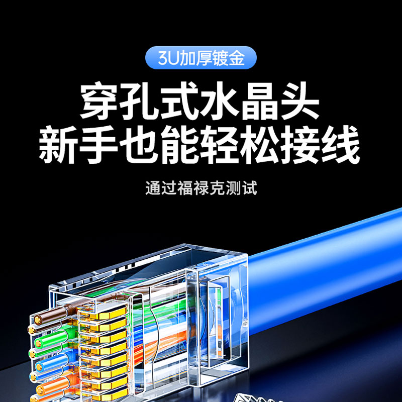 绿联超五类非屏蔽通孔式3u水晶头