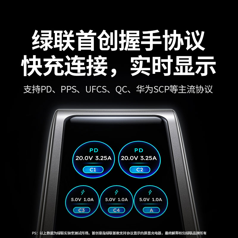 绿联速显充 160w快充屏显氮化镓五口充电器