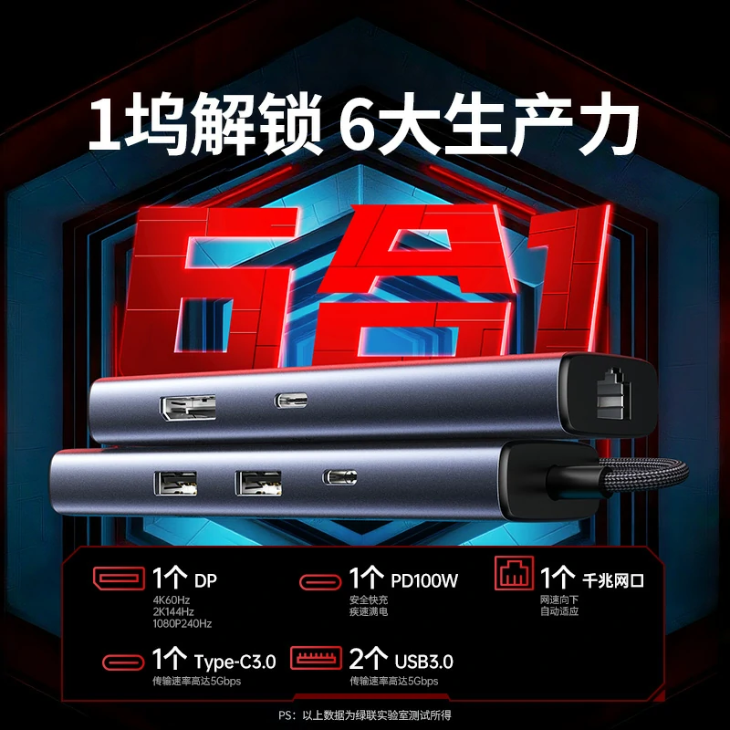 绿联type-c六合一扩展坞 4k60hz千兆网口