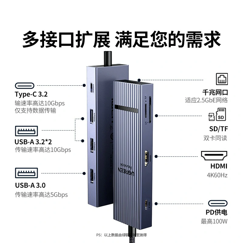绿联type-c 3.2 九合一鳍纹拓展坞