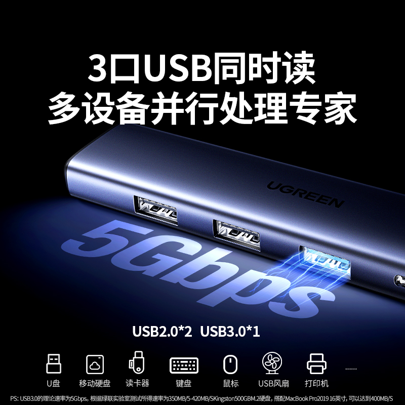 绿联type-c五合一多功能扩展坞 4k30hz