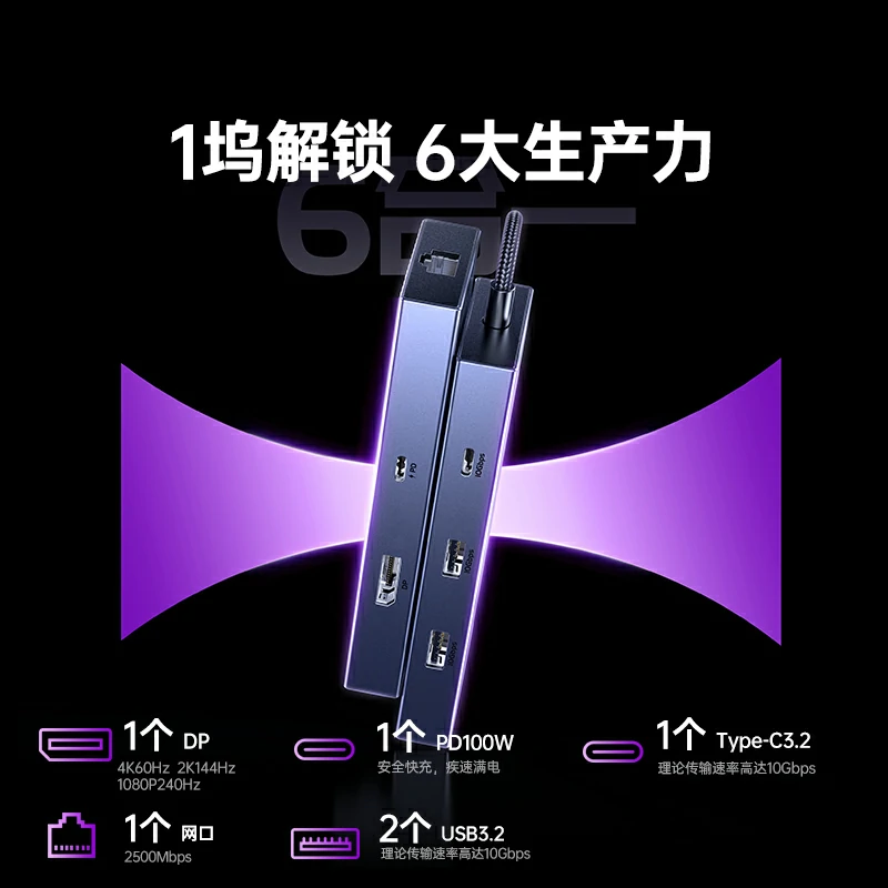 绿联type-c转dp六合一多功能扩展坞