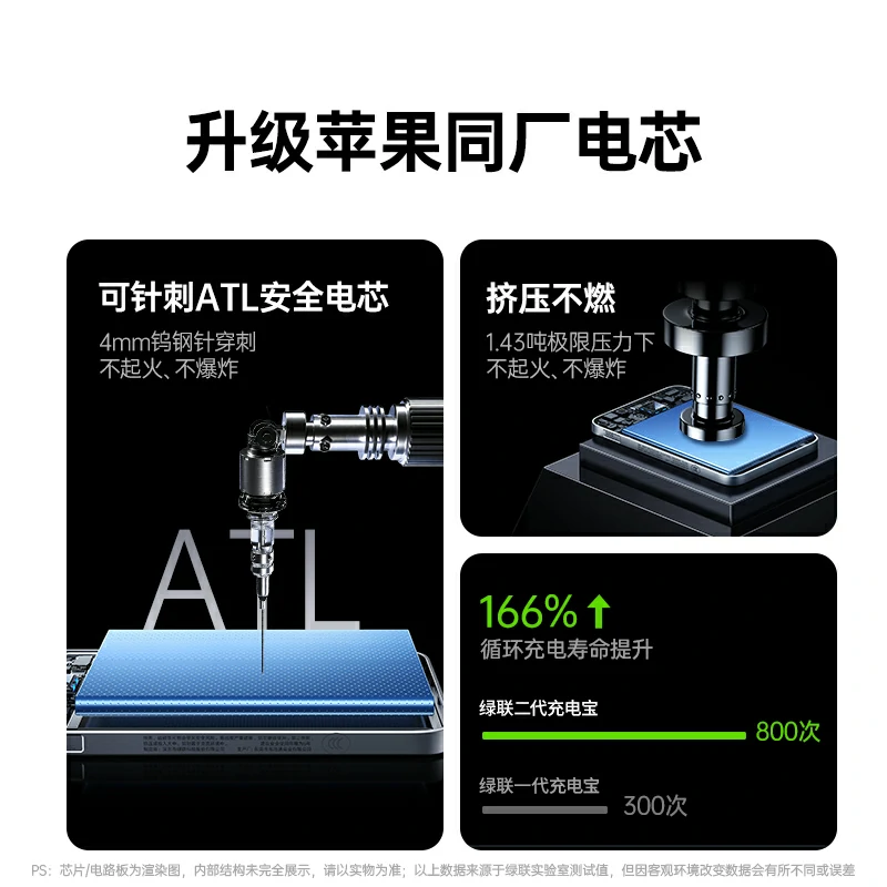 绿联超能卡超薄磁吸无线充电宝 10000mah 自带线