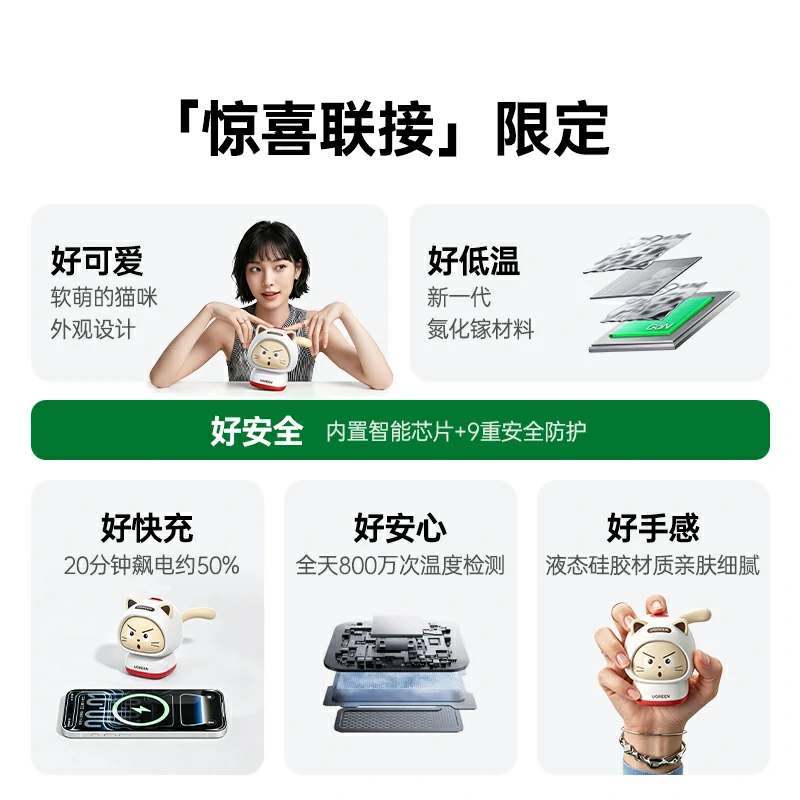 绿联45w快充type-c氮化镓充电器 萌趣猫咪款