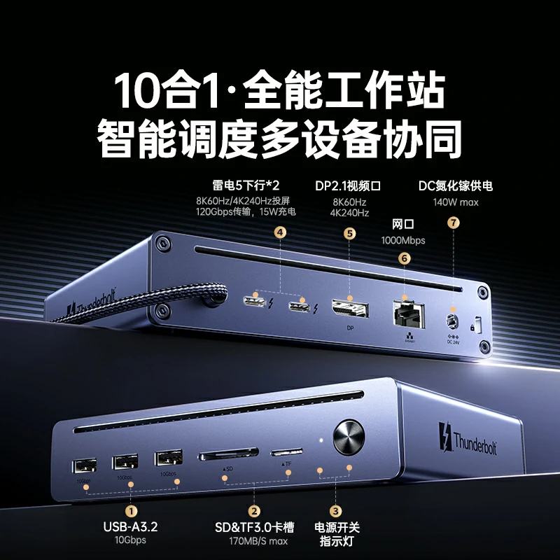绿联雷电5认证多功能扩展坞 8k60hz