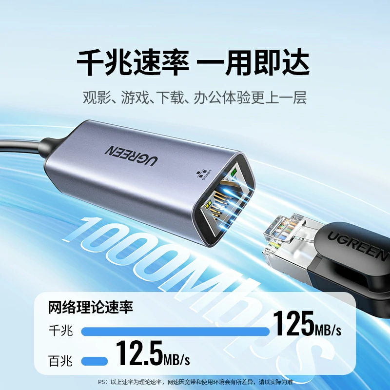 绿联type-c转千兆网口转换器