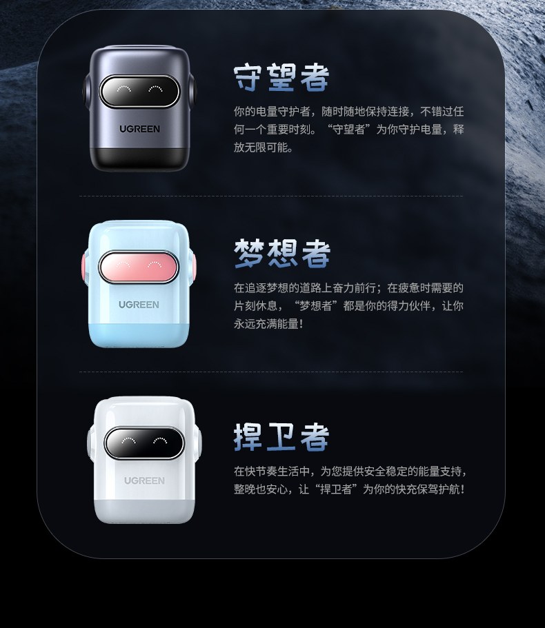 绿联小机器人造型充电器屏显功能展示 绿联小机器人造型充电器屏显功能展示