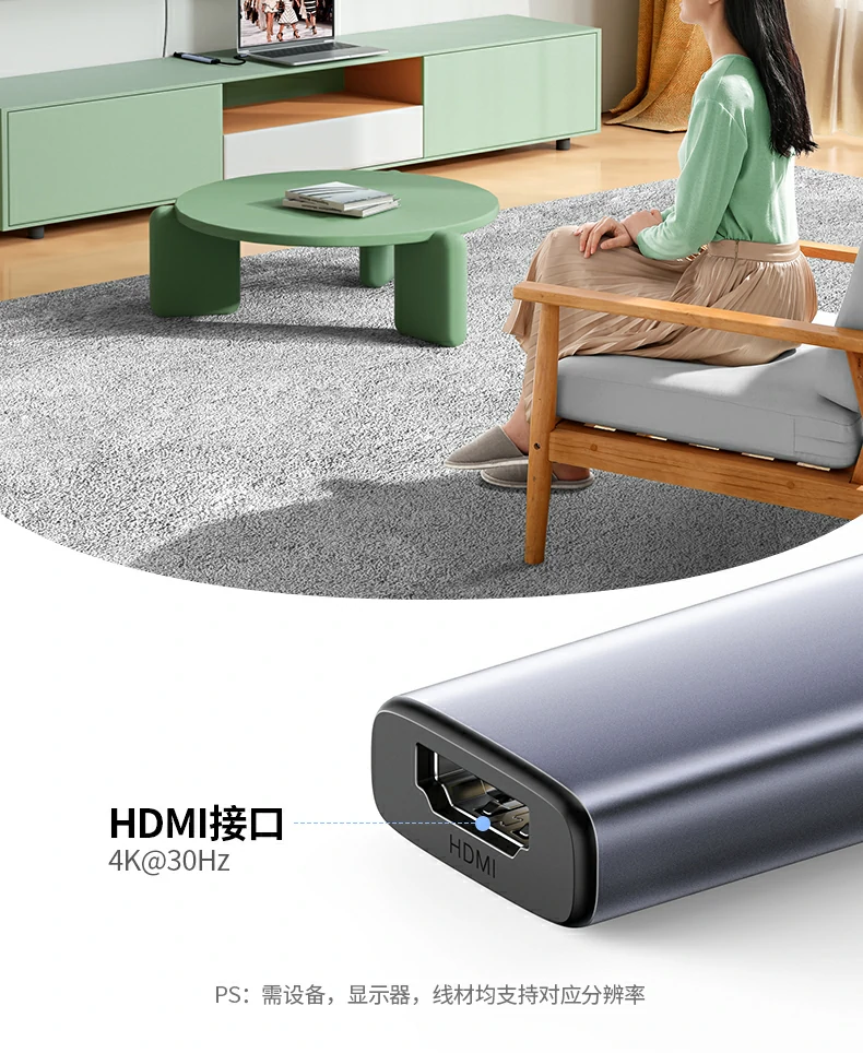 绿联15495 多口同时使用场景（hdmi pd usb3.0 usb2.0×2）