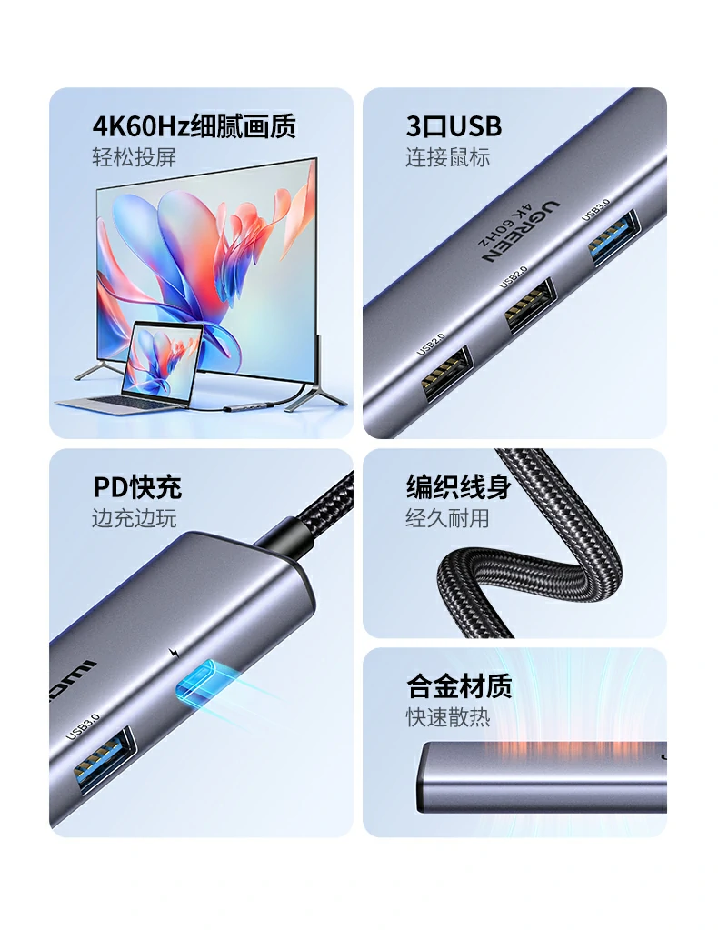 绿联cm478-35178 pd接口支持100w快充功能展示