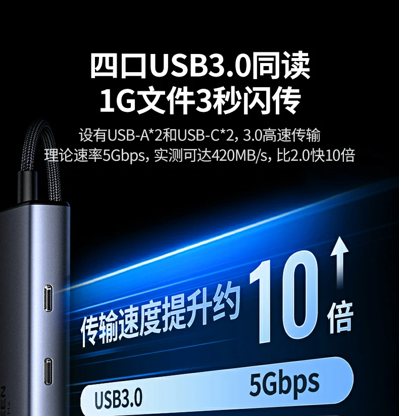 绿联cm498-15375 type-c扩展坞pd100w快充示意