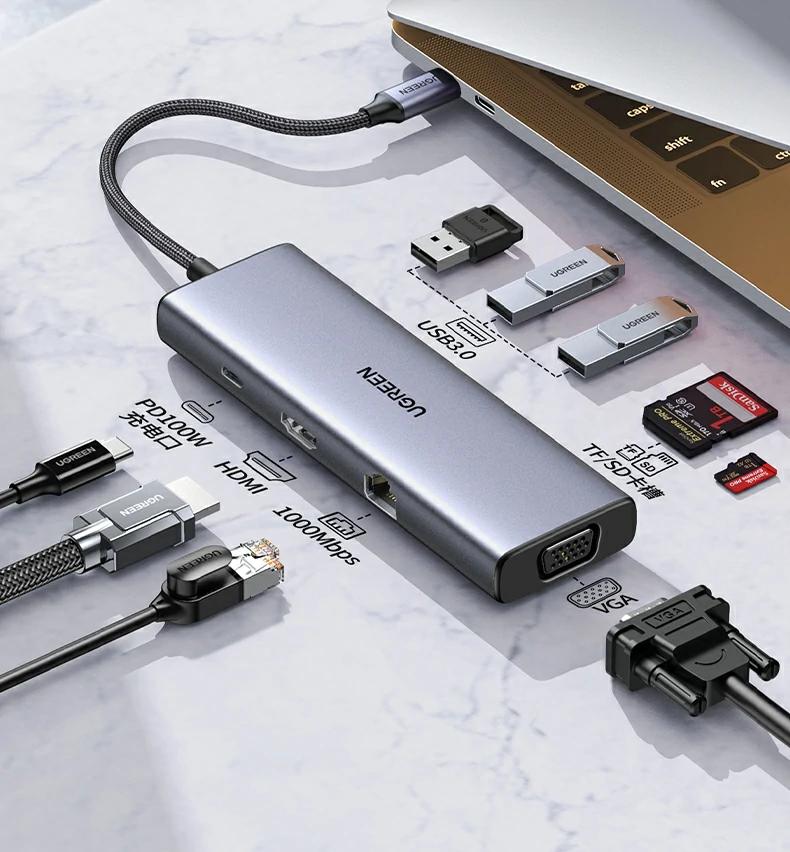 绿联cm498-15600 九合一扩展坞 usb3.0高速传输