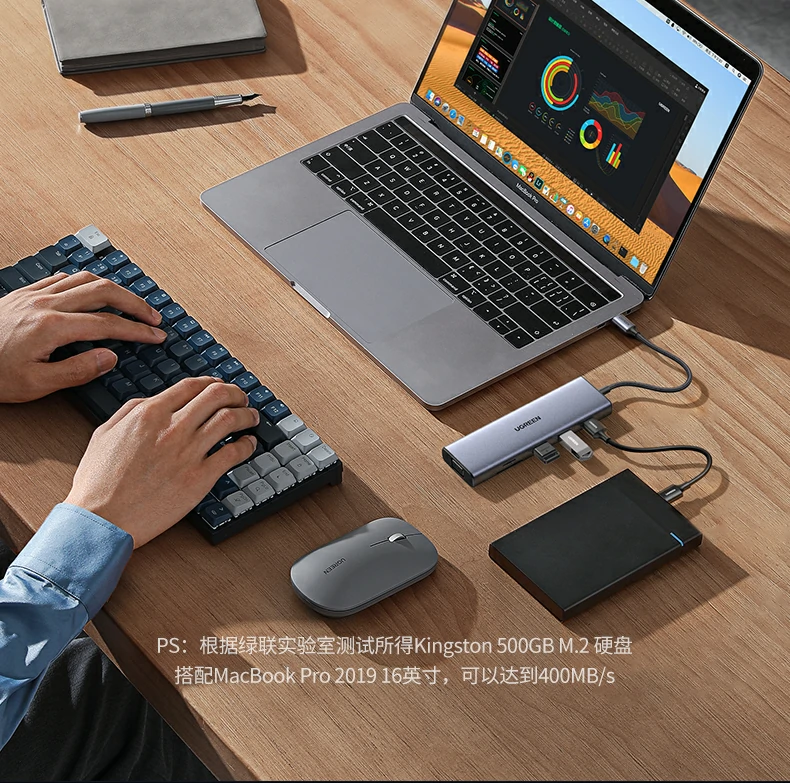 绿联cm498-15601扩展坞多接口细节特写