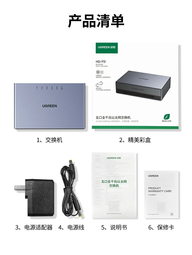 绿联cm633五口全千兆交换机全家福及核心参数汇总图