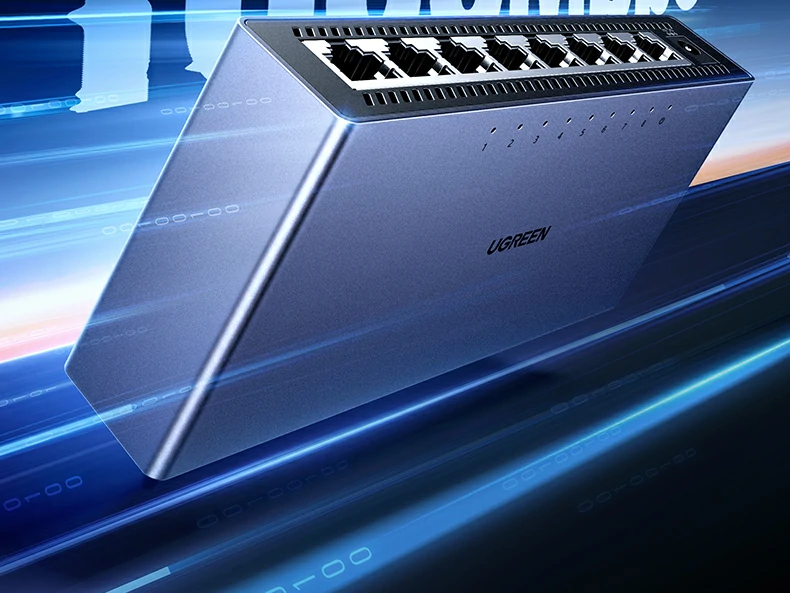 8个10/100/1000mbps自协商全千兆rj45接口特写