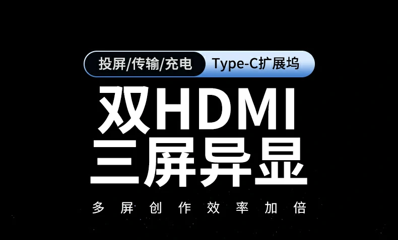 绿联cm639九合一type-c扩展坞正面全景图，双hdmi三屏异显 千兆网口 100w快充