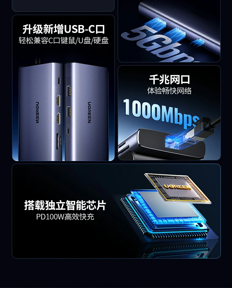 绿联cm639 usb-a 3.0接口（5gbps）特写