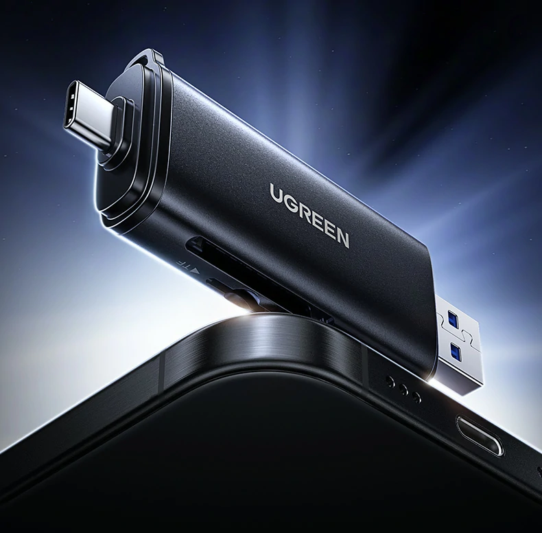 usb接口读卡器 - 快速连接台式机或笔记本传输照片视频 绿联cm803读卡器usb接口特写,即插即用适配windows电脑