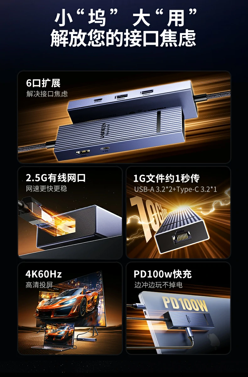 绿联2.5g网口六合一扩展坞产品细节