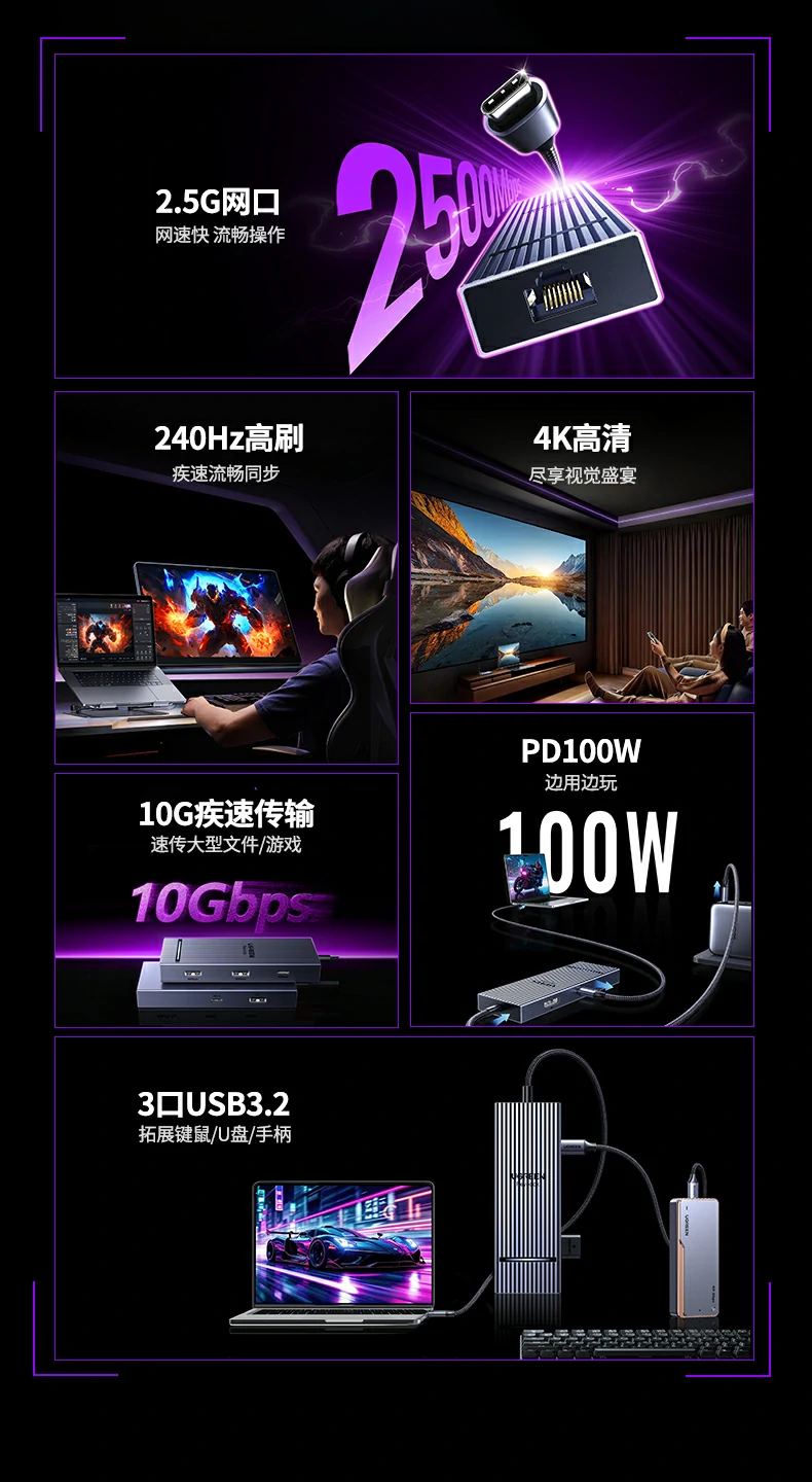 绿联cm880-95501 dp1.4接口高清投屏特写 绿联cm880-95501 dp1.4接口高清投屏特写