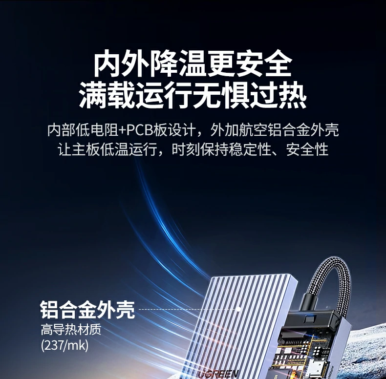ugreen绿联-更专业更安心的数码品牌 绿联cm886扩展坞散热孔设计,长时间使用不发烫