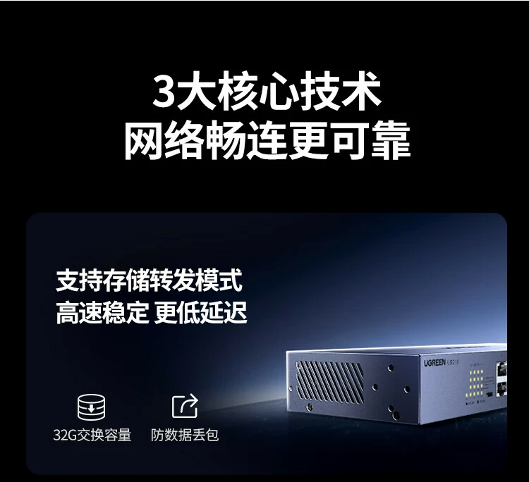 ugreen绿联-更专业更安心的数码品牌 绿联cm939交换机全钢机身防护稳固耐磨抗压性强
