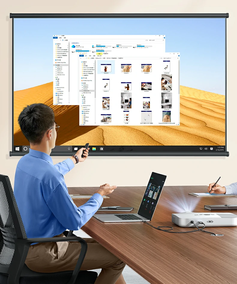 hd131办公会议投影连接展示 hdmi线适配投影仪会议场景应用
