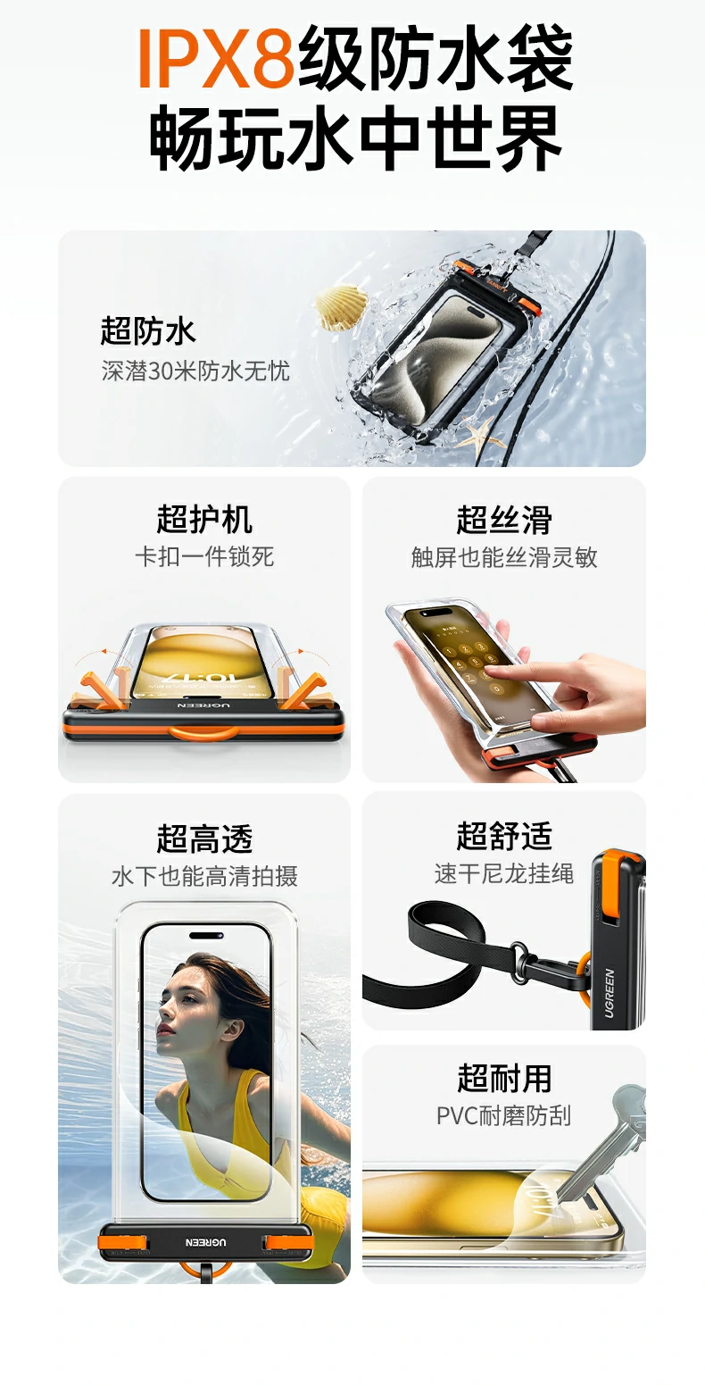 全触屏设计 - 纳米疏水层覆盖,湿手滑动无延迟 全触屏设计展示,纳米疏水层湿手操作