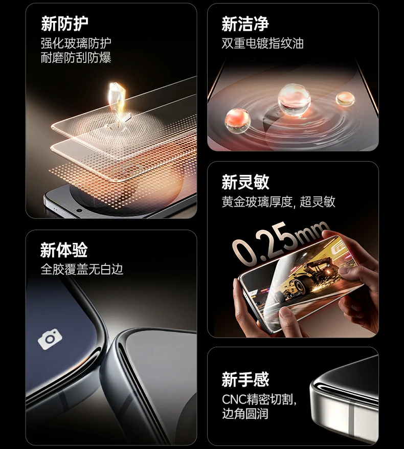 0.25mm黄金厚度 - 平衡触感与坚固,打字游戏丝滑 0.25mm无感薄膜厚度展示,黄金厚度设计