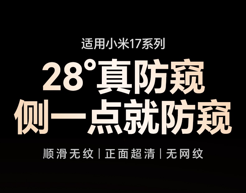 绿联小米17防窥钢化膜 28°侧视隐私保护，正面超清无网纹