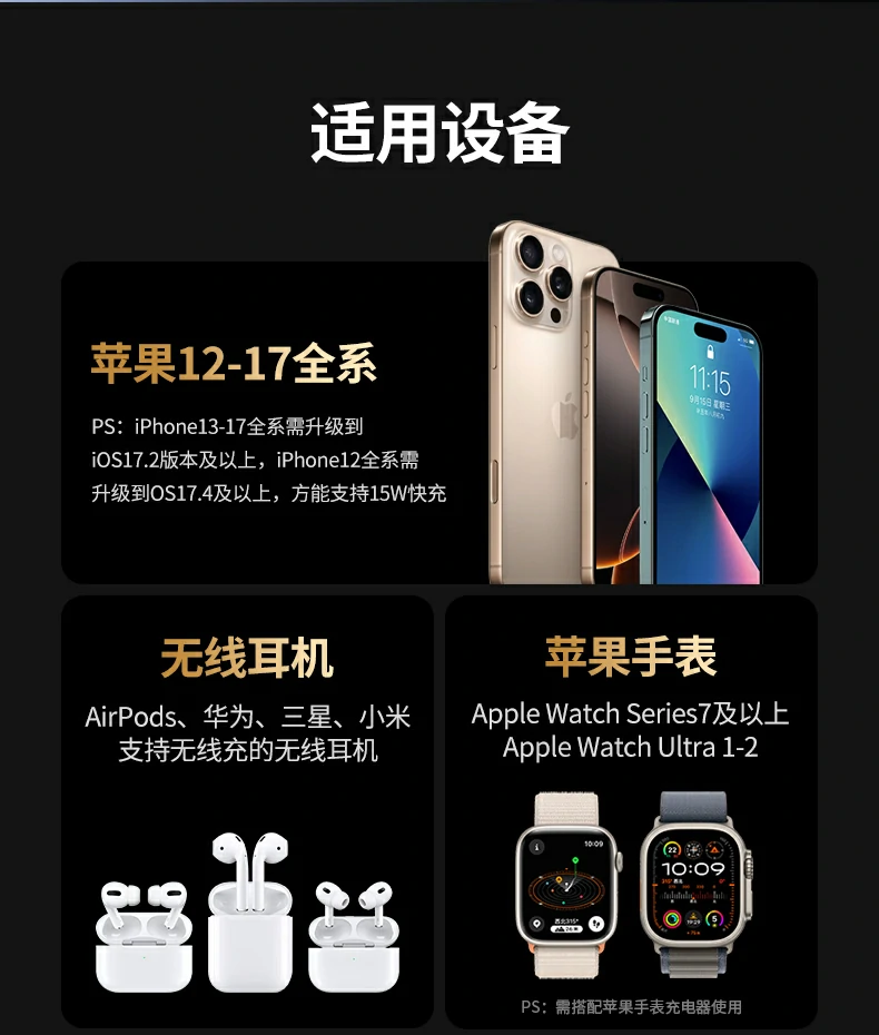 同时为iphone 15 pro与airpods pro充电实拍