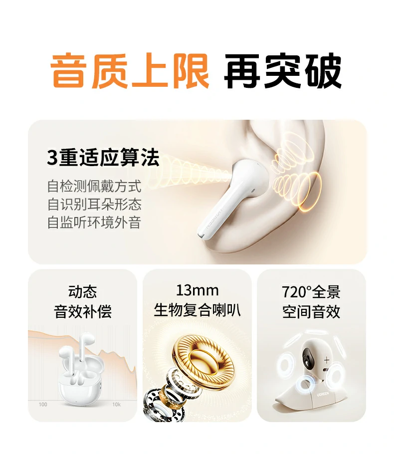 13mm生物复合振膜 绿联h5 pro 解析力强 声音细腻 低频饱满 绿联h5 pro 13mm生物复合振膜hifi音质特写