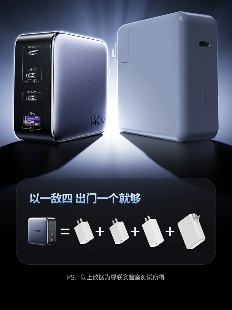 ugreen绿联-更专业更安心的数码品牌 绿联x569四口充电器可折叠插脚设计方便收纳携带