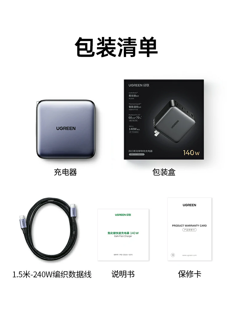 ugreen绿联-更专业更安心的数码品牌 绿联x569氮化镓140w快充套装尾页展示,高效安全便携