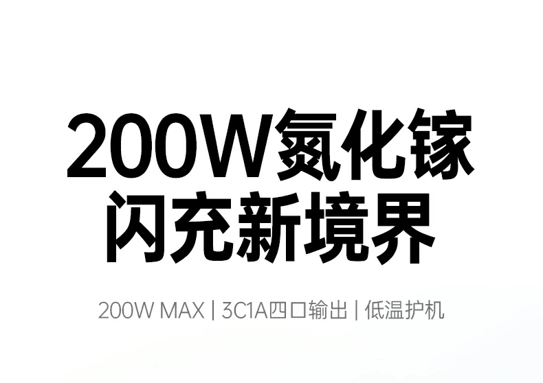绿联200w 3c1a氮化镓快充充电器x764 - 三位一体控温系统,多设备低温闪充 绿联200w 3c1a氮化镓快充充电器x764全景图,展示外观与接口设计